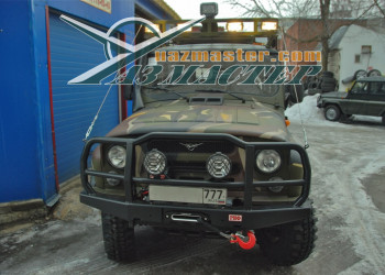 УaАЗ ХАНТЕР Пер. бампер с доп. светом и лебедкой Come.UP Winch DV-9500L (12V) с ПДУ